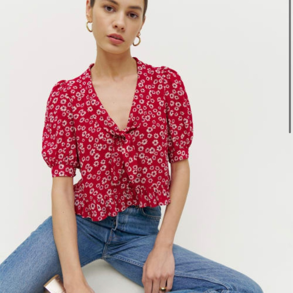Reformation Sloane Red Floral Top